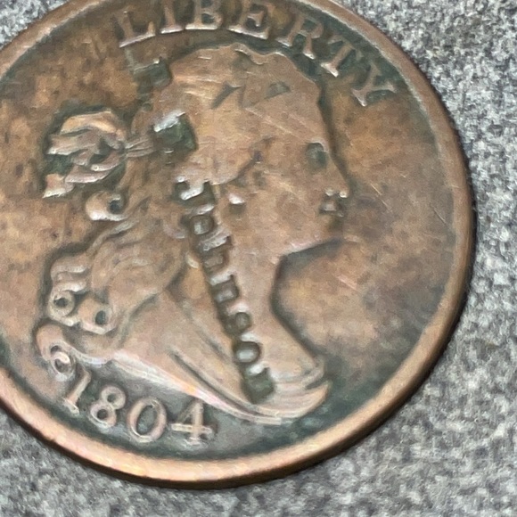 1804 Spiked Chin Half Cent. Stems, crosslet 4 with cud errors on the obverse. - Picture 3 of 10